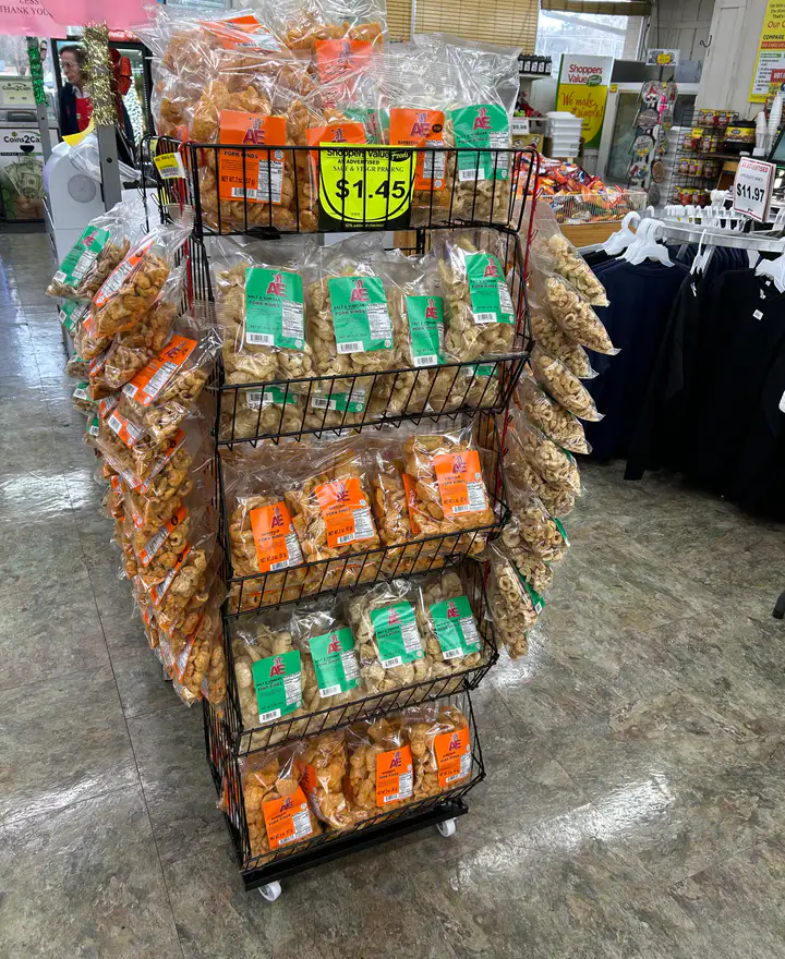 A&E Pork Snacks retail display