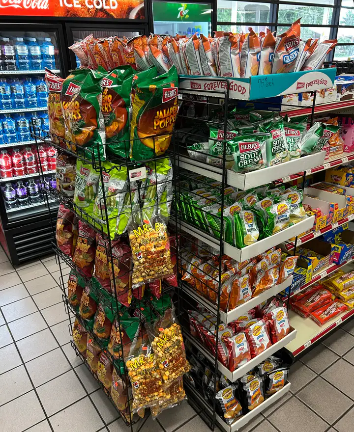 Herr’s and Golden Flake snack display in a retail store